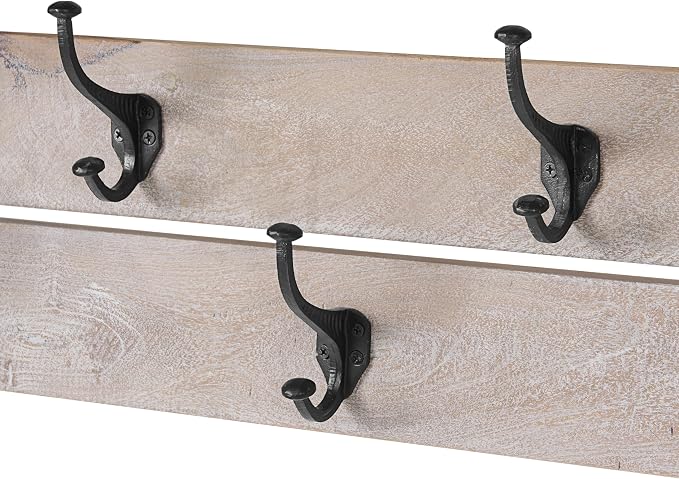 Alaterre Furniture Bethel Wall-Mounted Coat Rack with Shelf – Modern Farmhouse 40-Inch Solid Wood Entryway Organizer with 5 Black Metal Double Hooks & Upper Storage Shelf (Driftwood Finish) - Image 13