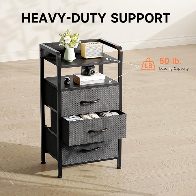Lazzanto Night Stand Bedside Charger Bedroom - Nightstand with Charging Station & LED Light Strip, Night Stand with Storage Shelf & 3 Fabric Drawers, Morden End Table with U-S-B Ports & AC Outlets - Image 7