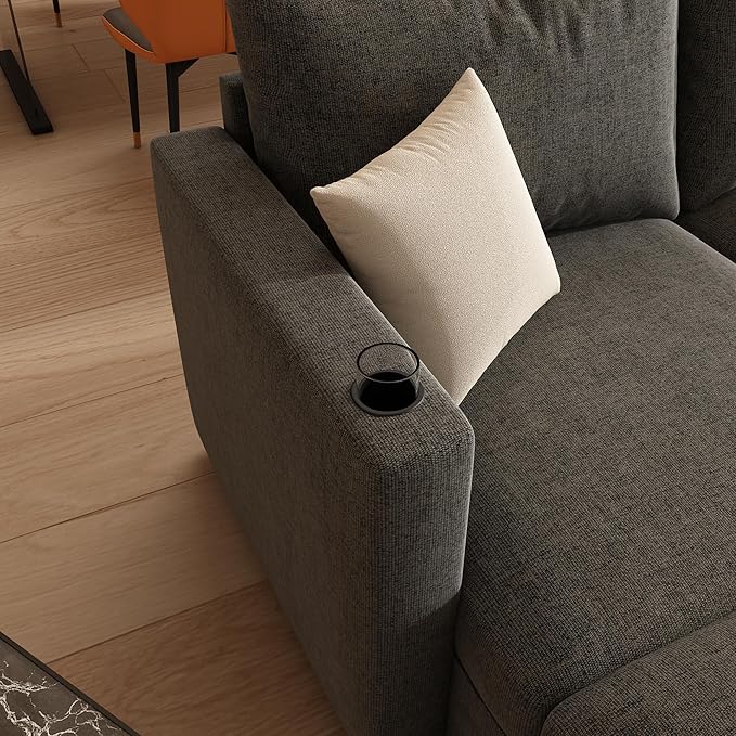 ERYE Oversized Chenille Upholstered Modular Storage Sectional Sofa Couch W/2 Movable Ottomans & Cupholders, U-Shaped Free Combined Sofa Couch Convertible Sleeper Sofabed for Living Room Apartment