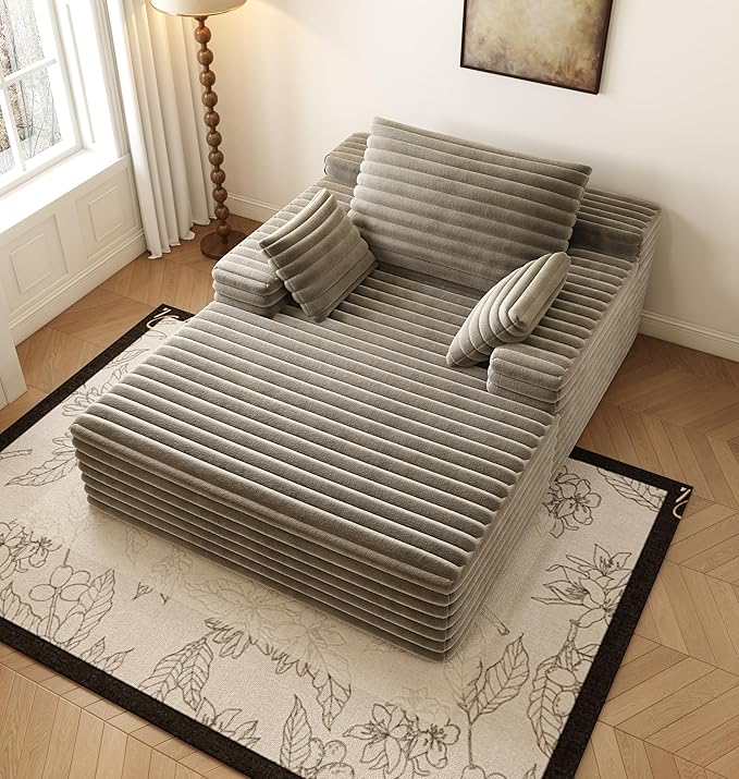 62.6" Oversized Boneless Chaise Lounge Sofa Bed - Cozy Corduroy Reading Chair for Living Room Bedroom, Small Cloud Couch with Throw Pillows, Plush Sleeper Sofa Chairs, No Assembly, Camel
