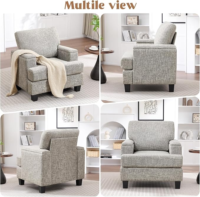 Oversized Accent Chair with Armrest Storage, Modern Upholstered Reading Living Room Chairs, Comfy Large Armchair, Fabric Single Sofa Chair for Bedroom (Light Grey)