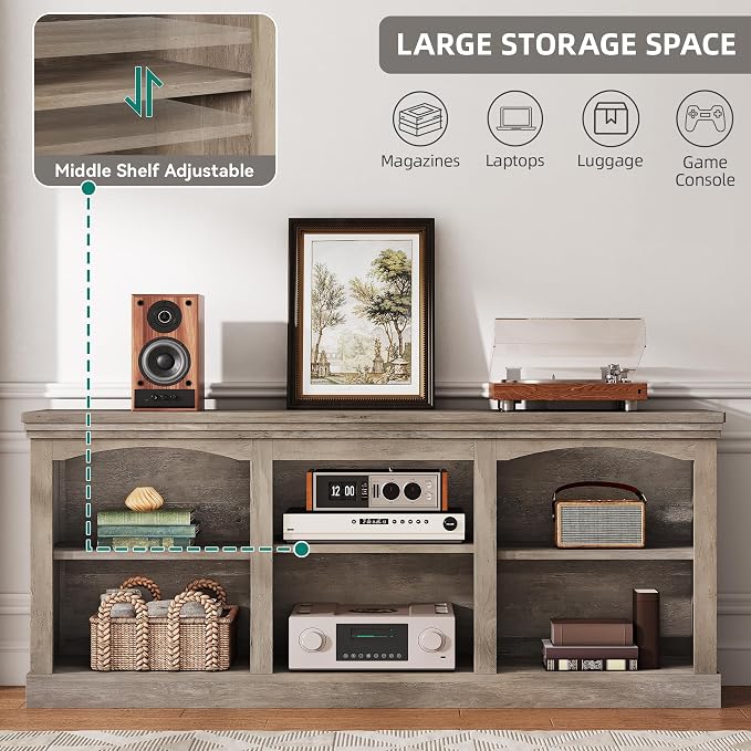 YITAHOME Farmhouse TV Stand for 75/80 Inch TV, Entertainment Center with Adjustable Shelf, Large TV Console Table for Living Room (Washed Grey) - Image 5