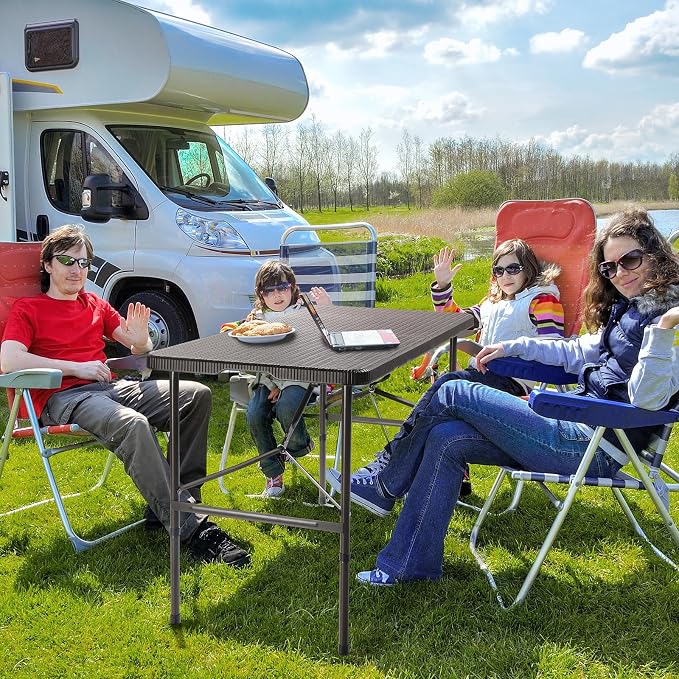 VINGLI 4 FT Plastic Folding Camping Table, Portable in/Outdoor Party Picnic Dining Desk,Garden Soccer Multipurpose Entertaining Activities, Brown - Image 9