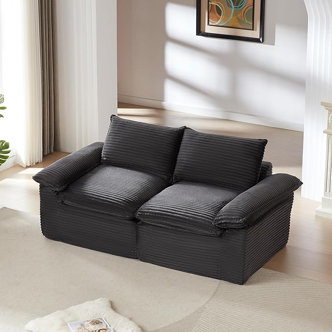 80-Inch Boneless Love Seat Couches in a Box, Modern 2 Seat Floor Modular Foam Cloud Sofa Corduroy Loveseat Couch W/Pillow-top Armrests for Home Apartments Bedroom
