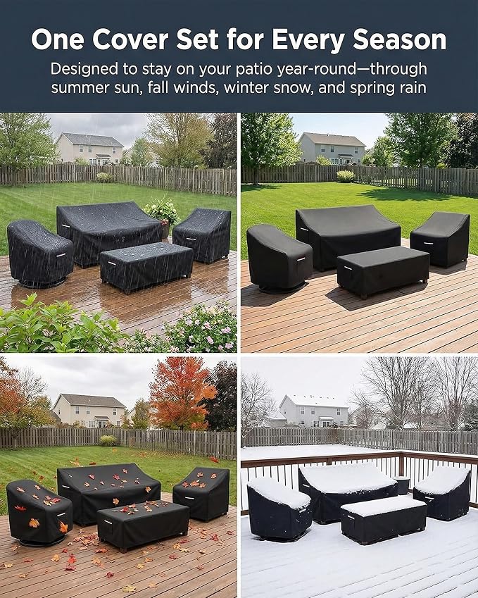 4-Piece Patio Furniture Cover Set, Waterproof Outdoor Furniture Covers for Loveseat, Patio Chairs & Coffee Table, Heavy-Duty 600D, Fade & UV-Resistant, Breathable, All-Season Protection, Black - Image 9