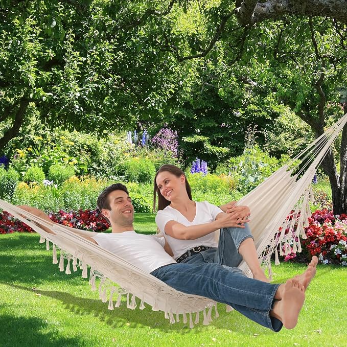 Hammock Hanging Swing Double Max 500lbs Macrame for Indoor Outdoor Patio Yard Garden (Beige) - Image 9