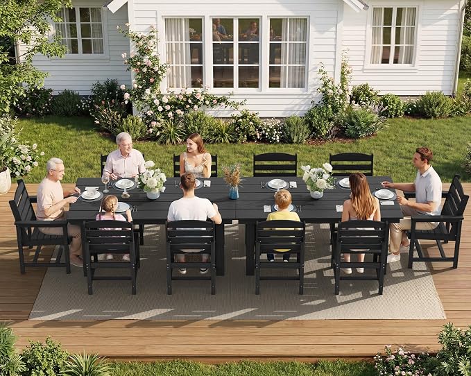 SERWALL Patio Dining Sets for 6 Person, HDPE Dining Set with 6 Armless Chairs, Black - Image 9