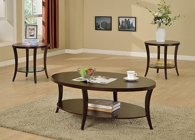Roundhill Furniture Perth Contemporary Oval Coffee Table with Shelf, Espresso