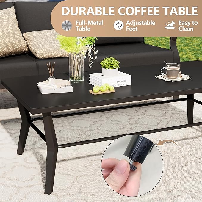 Aluminum Patio Furniture Set with Rectangular Coffee Table, 5 Seats Outdoor Patio Conversation Sets w/5.1" Cushions,Patio Conversation Sets for Garden, Backyard, Porch-Black