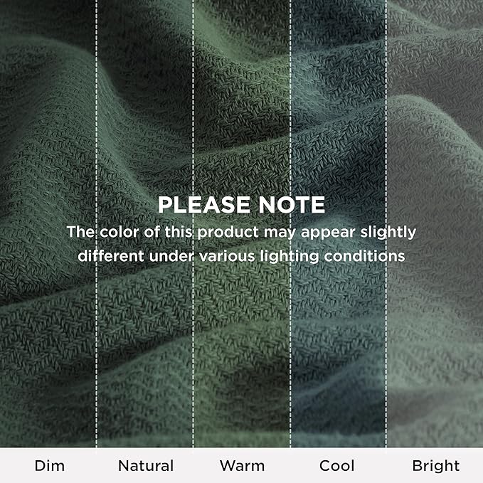 Bedsure GentleSoft 100% Cotton Blanket Full Size for Bed - Breathable and Lightweight, Soft Cozy Textured Herringbone Woven Blanket for Summer Spring, Dark Green, 80x90 inches