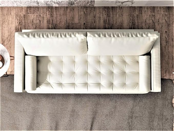 Womble Mid Century Modern Couch with Bolster Pillows, PU Leather Upholstered Tufted Seat, Versatile Retro Design for Comfortable Living Spaces, Loveseat, Sofa, Sleek White