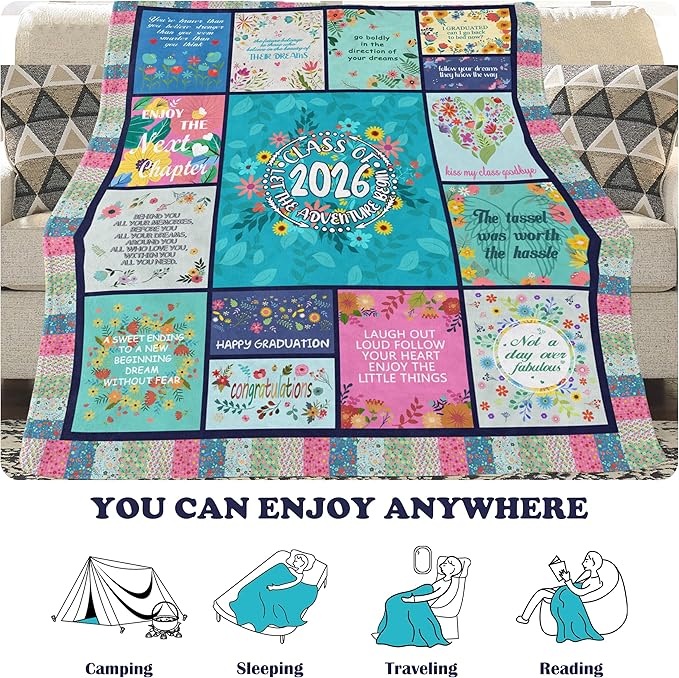 2026 Graduation Gifts for Her, Graduation Throw Blanket 60"X50", Graduation Party Decorations Class of 2026, PHD High School College Graduation Gifts for Women