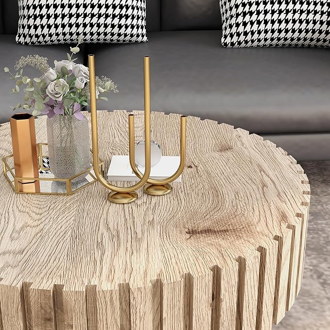 Round Coffee Table, 31.5" Circle Wood Center Table with Pedestal, Wood Coffee Tables for Living Room, Small Space, Office, Apartment, Easy Assembly, Wooden Color