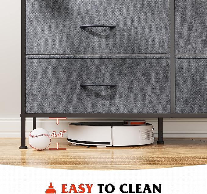 WLIVE Dresser for Bedroom with 6 Drawers, Wide Dresser TV Stand for 50 Inches TV, Grey Dresser with Metal Frame, Wooden Top, Fabric Dressers for Bedroom, Living Room, Hallway, Dark Grey - Image 9