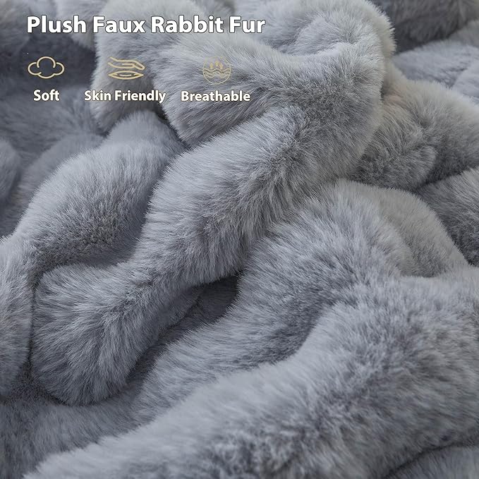 LIFEREVO Luxury Fluffy Faux Rabbit Fur Throw, Plush Fuzzy Bubble Blanket for Couch Sofa, Soft Cute Furry Bed Blanket Home Decoration, Shaggy Throw for Bedroom Living Room Office, 50x60, Light Grey