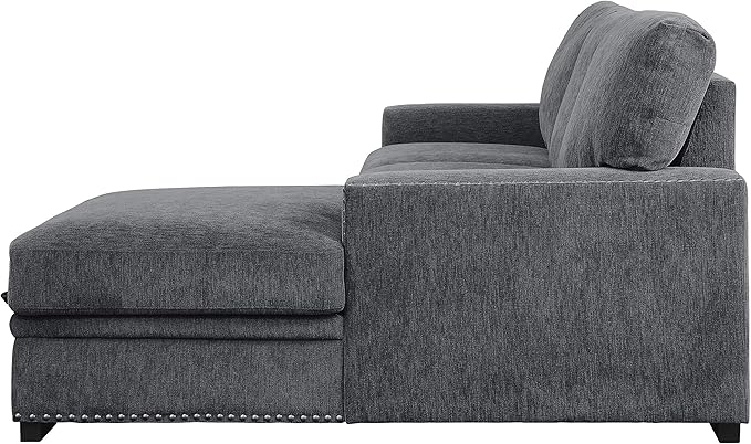 Lexicon Mid Century Modern Sectional Sleeper Sofa Bed Couch with Storage Chaise, Sectional Sofa Pull Out Couch Bed, Sectional Couch Lounge Sofa for Living Room Apartment, Right Side Chaise, Charcoal