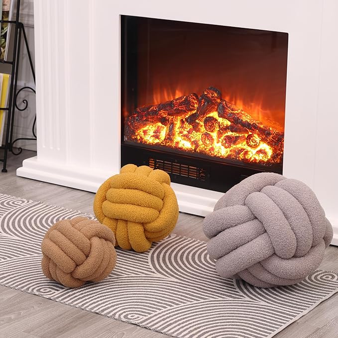 Petrella Knot Pillow Throw Pillows Ball Round Throw Pillows Home Decor Cushion Decorative Aesthetic Light Gray 8inch