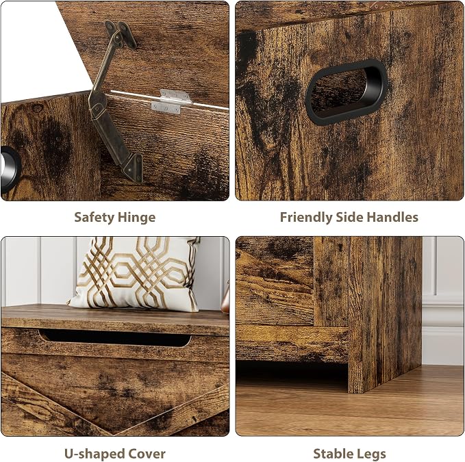 GarveeHome 30 in Storage Chest, Wooden Storage Bench with Safety Hinge, Easy Assembly, Large Shoe Bench for Entryway, Living Room, Bedroom - Image 5