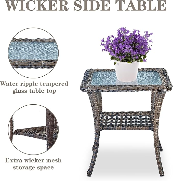 Belord 7 Piece Outdoor Patio Furniture Sets with Rocking Chairs, Wicker Loveseat Conversation Sets for Patio Deck Backyard Poolside, Blue Cushion