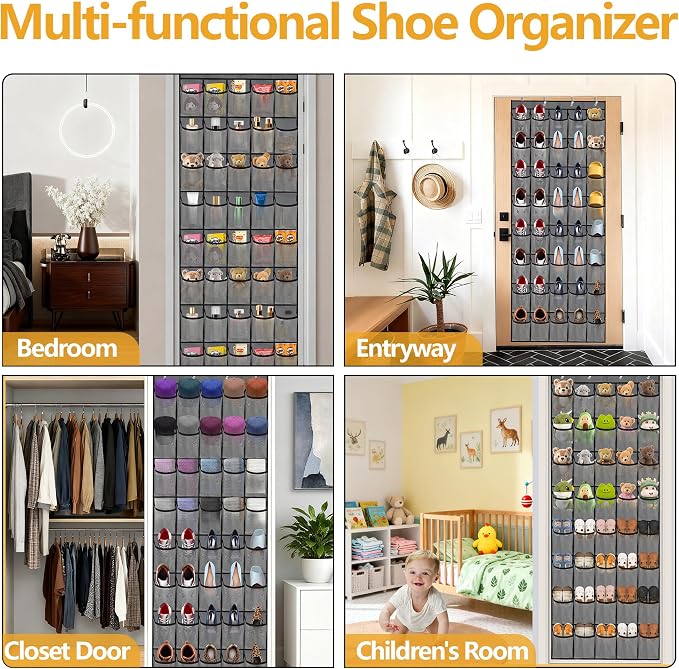 Over the Door Shoe Organizer, 40 Large Mesh Pockets Hanging Shoe Rack Organizer for Closet Behind The Door Storage Holder for Entryway Bedroom Dorm Gray - Image 9