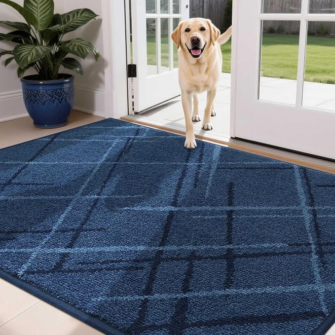 COSY HOMEER Front Door Mat Low Profile Non-Slip Doormat for Entryway, Absorbent Dirt Trapper Washable Entrance Mat, Sturdy Polyester Doormats (60"x36", Blue) - Image 9