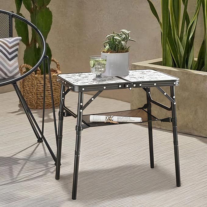 Outdoor Side Table, Portable 3 Adjustable Height Small Outdoor Folding Table, Aluminum Foldable Patio Side Tables for Outside Indoor, Plant Stand Coffee End Table for Pool, Porch,Garden, Balcony - Image 6