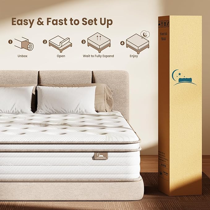 Queen Mattress, 12 Inch Hybrid Mattress in a Box for Pressure Relief & Motion Isolation, Queen Size Mattress Memory Foam & Individual Pocket Springs, Medium Firm
