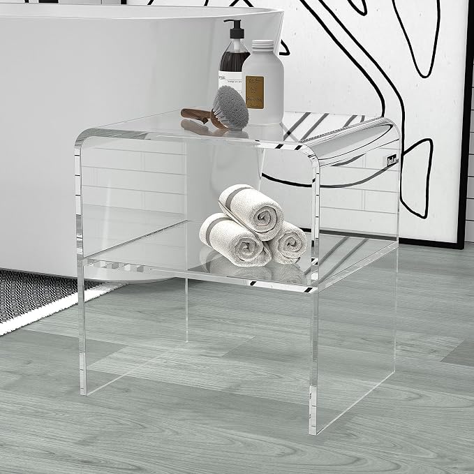 ONELUX 1626 Acrylic Bedside nightstand with Additional Shelf,Lucite Occasional Sofa Tables, Clear - Image 6