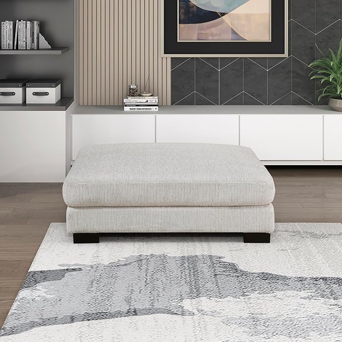 Lexicon 45" Modern Ottoman, Textured Microfiber Square Ottoman, Living Room Foot Rest, Module for Sectional Sofa, Foot Stool for Living Room/Bedroom, Assembled, Beige