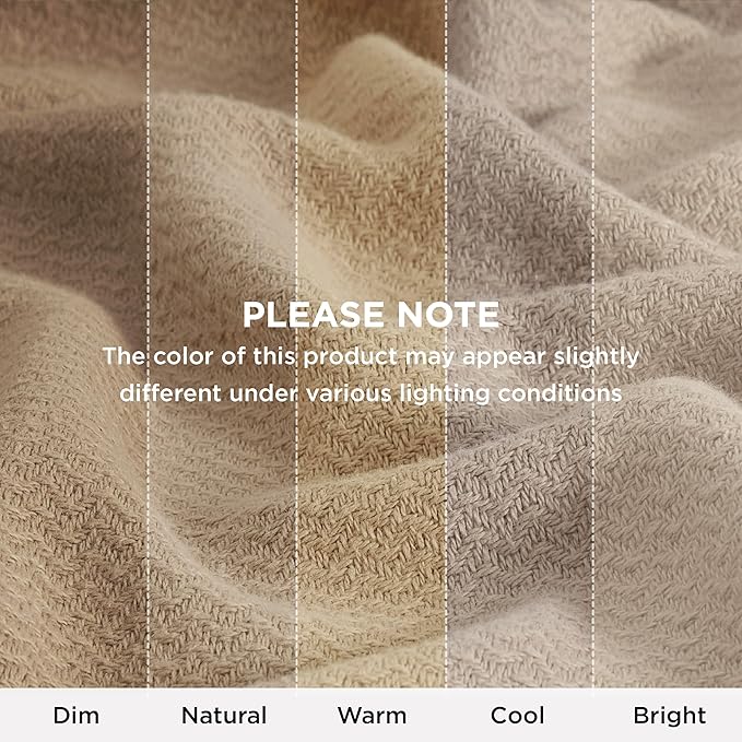 Bedsure GentleSoft 100% Cotton Blanket Full Size for Bed - Breathable and Lightweight, Soft Cozy Textured Herringbone Woven Blanket for Summer Spring, Linen Beige, 80x90 inches