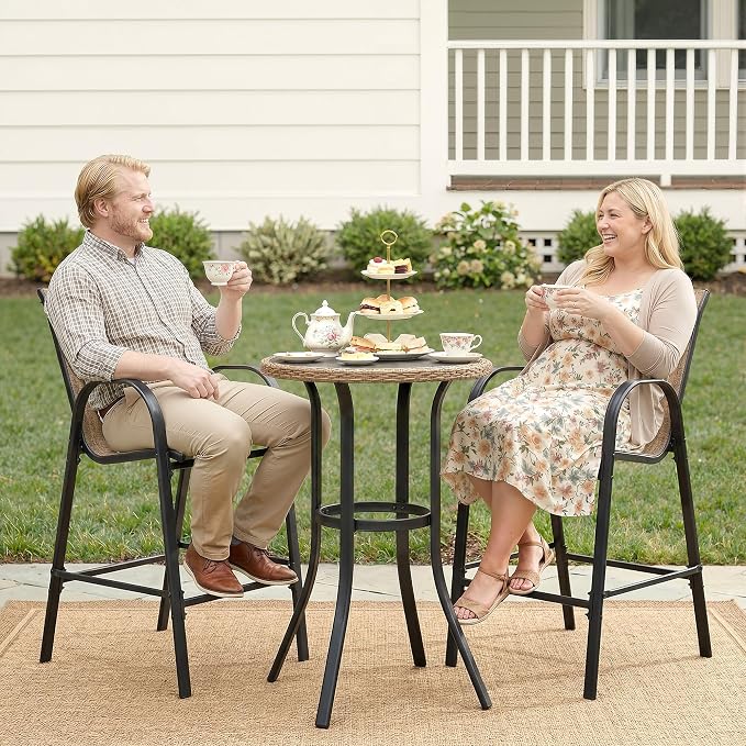 HOMREST Outdoor Bar Height Stools Set of 4,High Back Patio Chairs with Armrests,Textilene Chairs with Breathable Fabric & Metal Frame for All Weather,Brown - Image 9