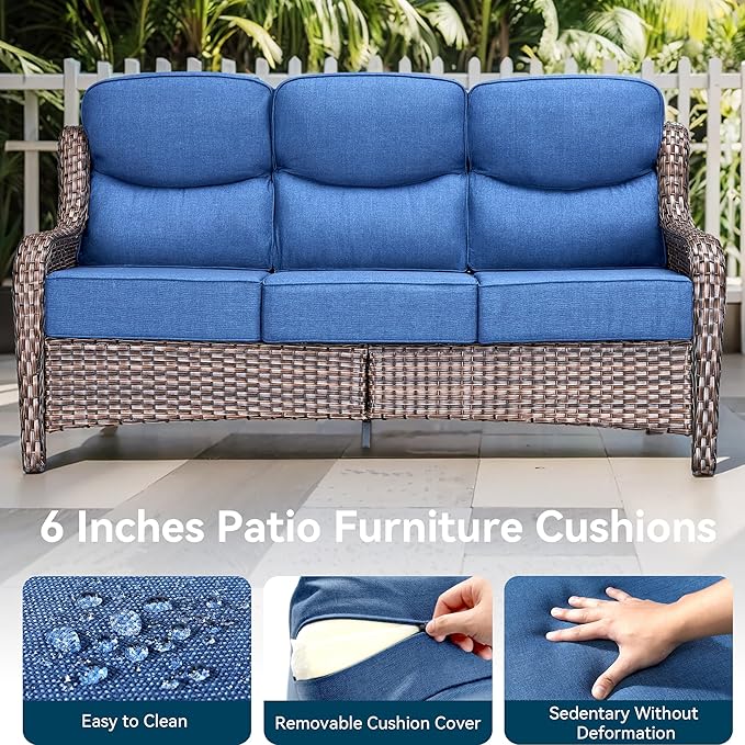 Luxury High Back Outdoor Furniture with 6-Inch Thick Cushions, Patio Furniture Set with Swivel Chairs, 8 PCS Wicker Conversation Set for Porch, Balcony, Deck and Yard