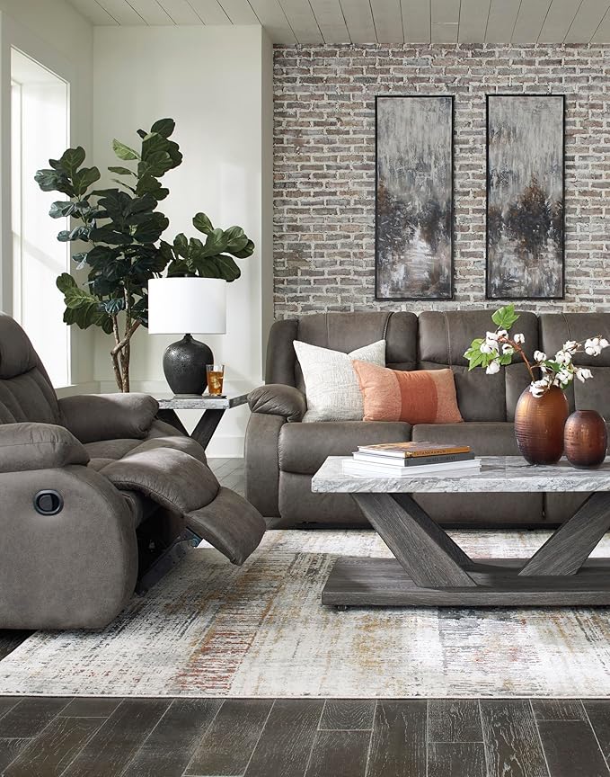 Signature Design by Ashley First Base Modern Faux Leather Rocker Recliner, Gray
