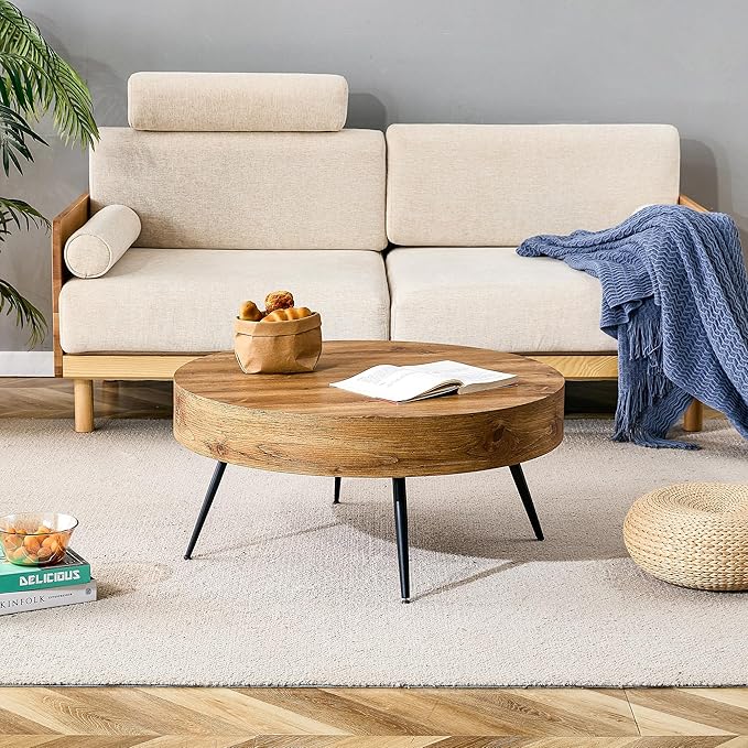 31.5'' Modern Round Coffee Table MDF Desktop with Metal Legs for Living Room Dining Room Bedroom Office