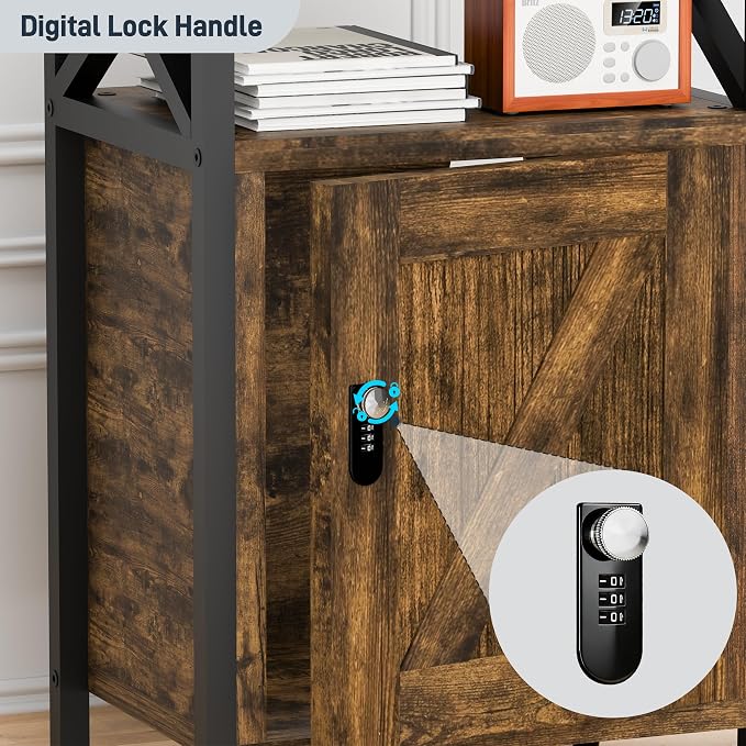 runjuly Night Stand with Locking Drawer, Bedside Table with Drawers, Wooden Bed Side Table with Storage Cabinet, Nightstand with Door, End Night Table for Bedroom, Dorm, Office, Rustic Brown - Image 7