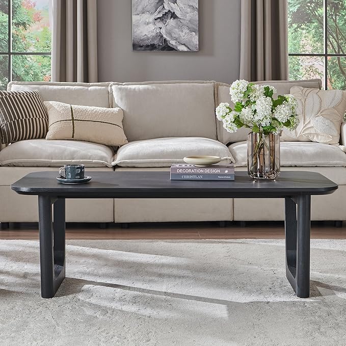 ACCOHOHO Modern Coffee Table for Living Room,51.2" Large Rectangle Wood Coffee Table with U-Shaped Legs & Sturdy Base Design,Center Table for Office,Apartment,Black