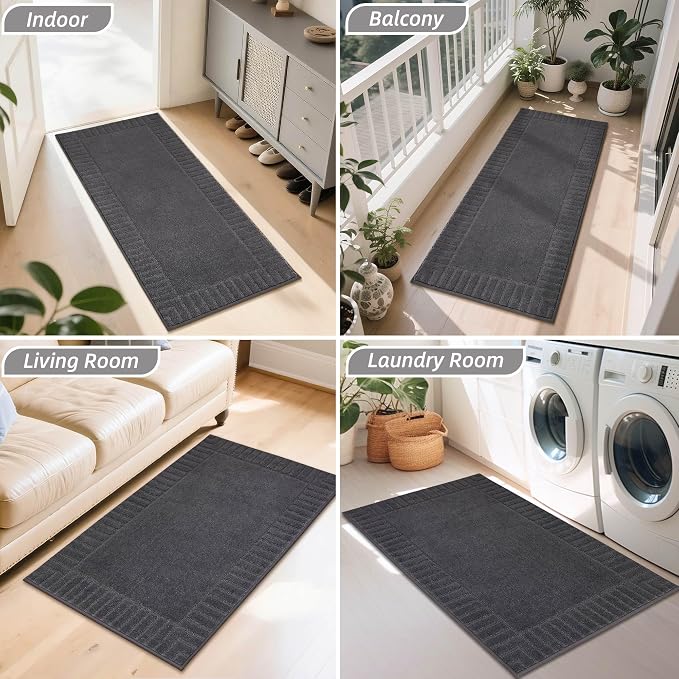 BEQHAUSE Door-Mat-Non-Slip Dirt Trapper Door Mats Low-Profile Front Door Mat Absorbent Floor Mats for Entryway Washable Mud Resistant Home Entrance Doormat, Dark Grey, 24"x60" - Image 8