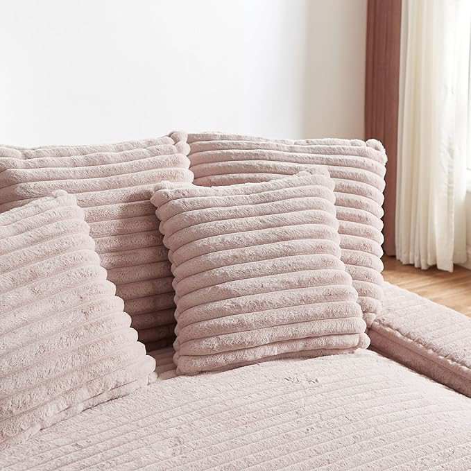 63.77" Oversized Chaise Lounge Sofa Cozy Cloud Couch, Modern Fluffy Corduroy Upholstered Sleeper Love Seat Daybed Sofabed with 5 Throw Pillows and Wide Armrest for Living Room Apartment