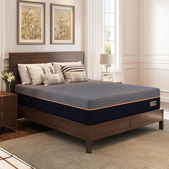 MLILY EGOHOME 12 Inch King Size Mattress, Copper Gel Cooling Memory Foam for Back Pain Relief, Therapeutic Bed in a Box, Foam Made in USA, CertiPUR-US Certified, 76x80x12 Black