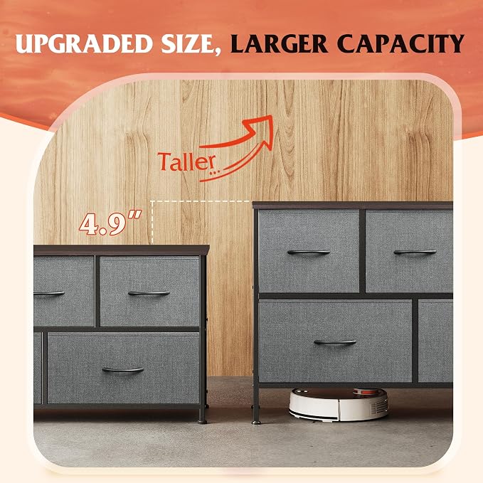 WLIVE Dresser for Bedroom with 5 Drawers, Long Storage Tower Organizer Unit, Fabric Dresser, Storage Drawer Unit with Fabric Bins for Closet, Hallway, Dark Grey, Size L - Image 8