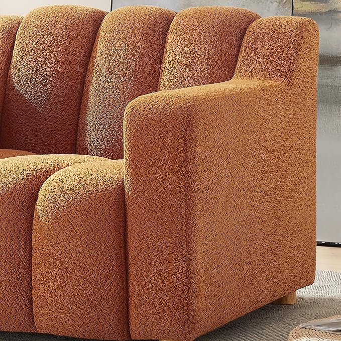 Modern Oversized Living Room Chairs, 40" Wide Boucle Accent Chairs with Deep Seat and Wooden Legs, Comfy Reading Arm Chair for Bedroom, Apartment, Orange