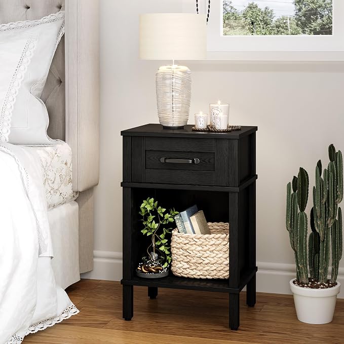 Farmhouse Nightstand with Drawer, Small Wood Side Table, Wooden Bedroom Nightstand, Wood Night Stand, Black Bedside Table with Storage, Black End Table for Living Room LET512B - Image 9