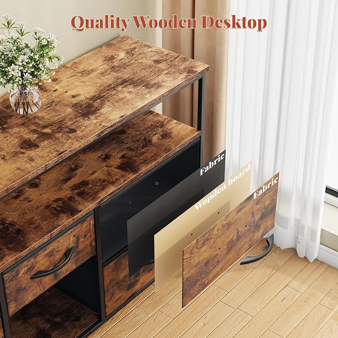 EnHomee TV Stand for Bedroom with LED Lights & Power Outlets, 5 Drawers Dresser Entertainment Center for 45/50" TV, Fabric Dressers with Storage Wood Shelves for Living Room,Dorm,Rustic Brown - Image 9