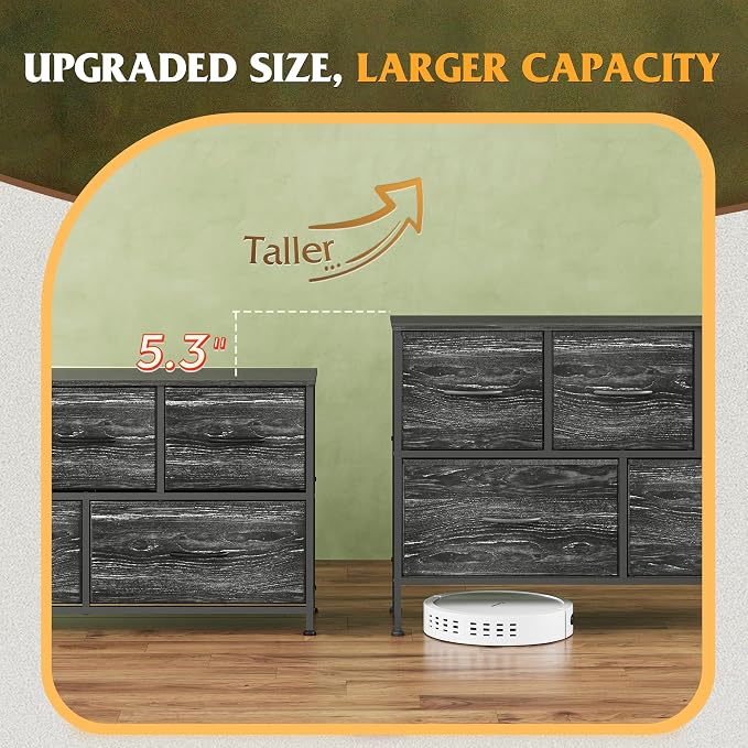 WLIVE Dresser for Bedroom with 5 Drawers, Long Storage Dresser, Fabric Dressers, Storage Drawer Unit with Fabric Bins for Closet, Hallway, Charcoal Black Wood Grain Print, Size L - Image 8