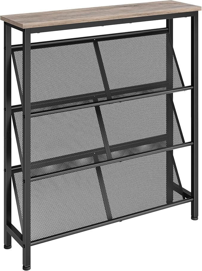 CHOEZON Shoe Rack, 4-Tier Slanted Shoe Storage Shelf, Narrow Shoe Rack for Entryway, Shoe Organizer with Adjustable Feet, Slim Shoe Shelf with Wooden Top and Metal Frame, Greige and Black TXJ75BG - Image 9