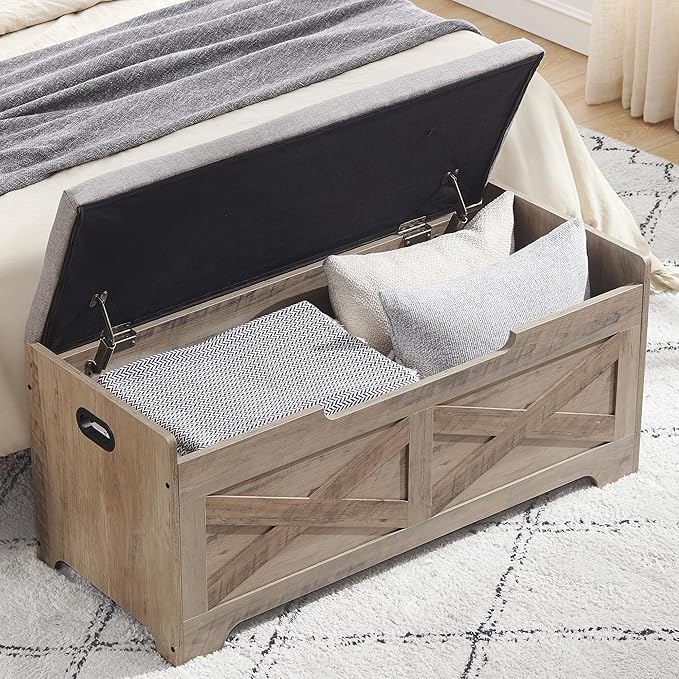 GarveeHome 39.4 in Storage Chest, Wooden Storage Bench with Safety Hinges, Easy Assembly, Large Shoe Bench for Entryway, Living Room, Bedroom - Image 8
