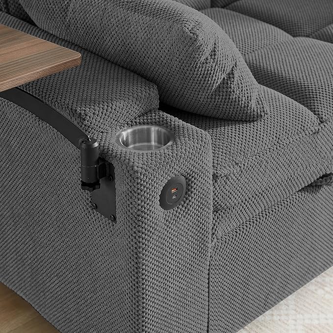 Eafurn Convertible Sleeper Sofa Bed with 360° Swivel Table & USB Ports, Tufted Chenille Loveseat Pull-Out Couch with Storage Armrest & Cup Holders, 6-Level Adjustable Backrest