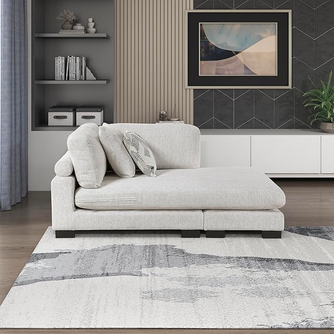 Lexicon Modular Sectional Sofa for Living Room, Textured Microfiber Reversible Chaise with 2 Pillows, Units of Modular Sectional Couch, Upholstered Chair for Customizable Sectional Sofa Couch, Beige