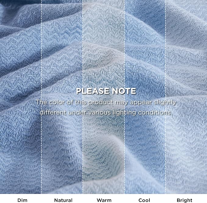 Bedsure GentleSoft 100% Cotton Blanket Full Size for Bed - Breathable and Lightweight, Soft Cozy Textured Herringbone Woven Blanket for Summer Spring, Ashley Blue, 80x90 inches