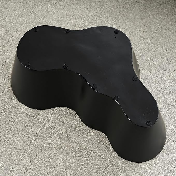 50" Coffee Table Modern Irregular Center Table Fiberglass Sturdy Table for Living Room, No Need Assembly Black